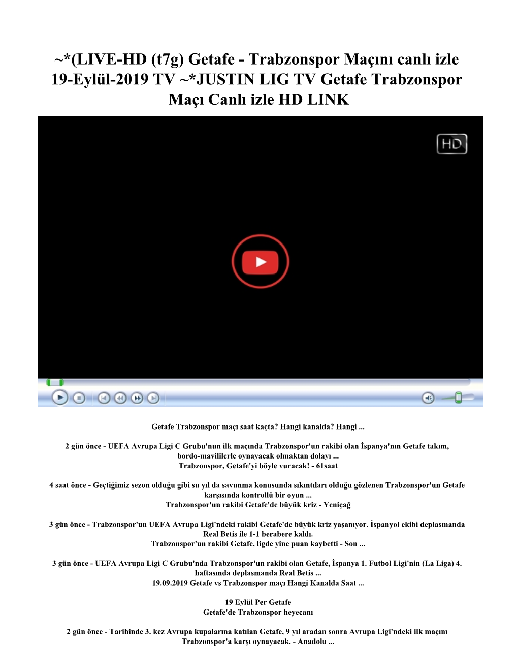 ~*(LIVE-HD (T7g) Getafe - Trabzonspor Maçını Canlı Izle 19-Eylül-2019 TV ~*JUSTIN LIG TV Getafe Trabzonspor Maçı Canlı Izle HD LINK