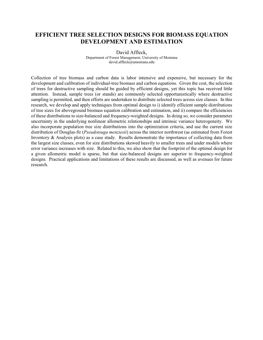 Efficient Tree Selection Designs for Biomass Equation Development and Estimation