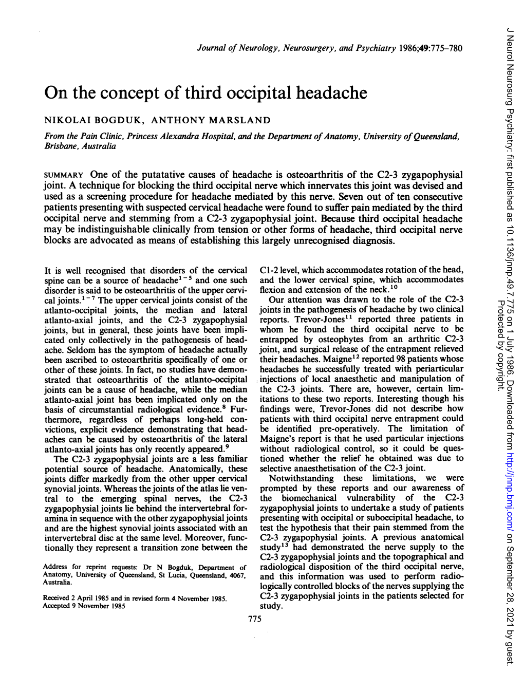 On the Concept of Third Occipital Headache