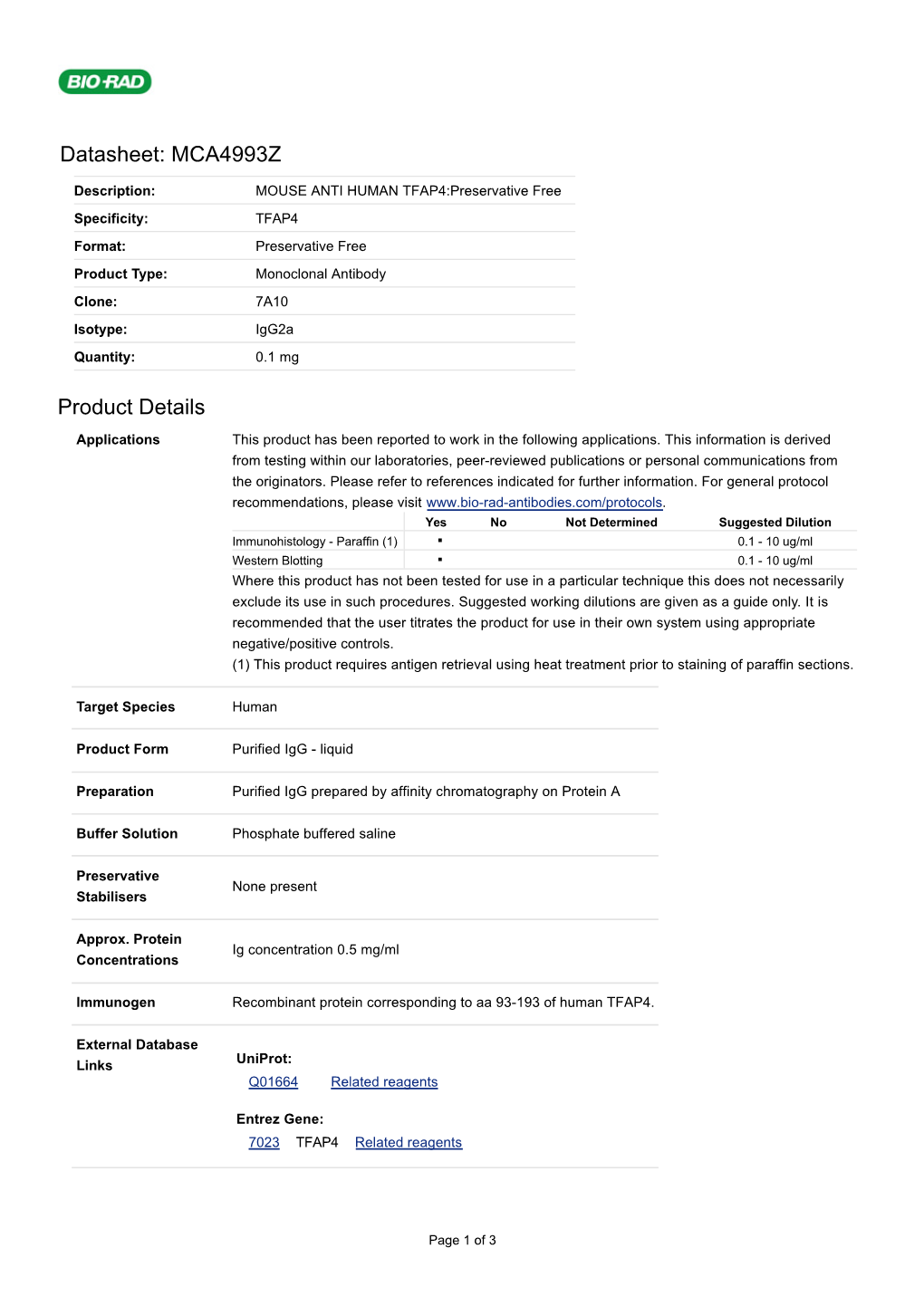 Datasheet: MCA4993Z Product Details