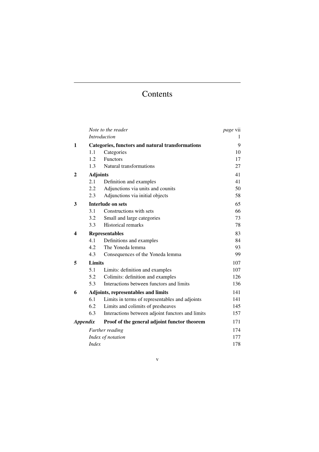 Table of Contents, Note to the Reader, and Index