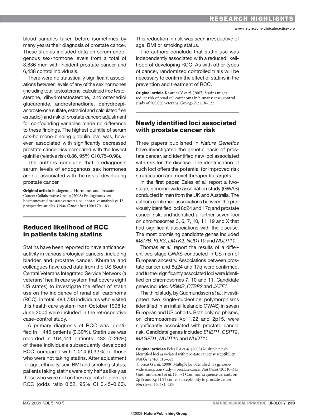 Reduced Likelihood of RCC in Patients Taking Statins Newly Identified Loci