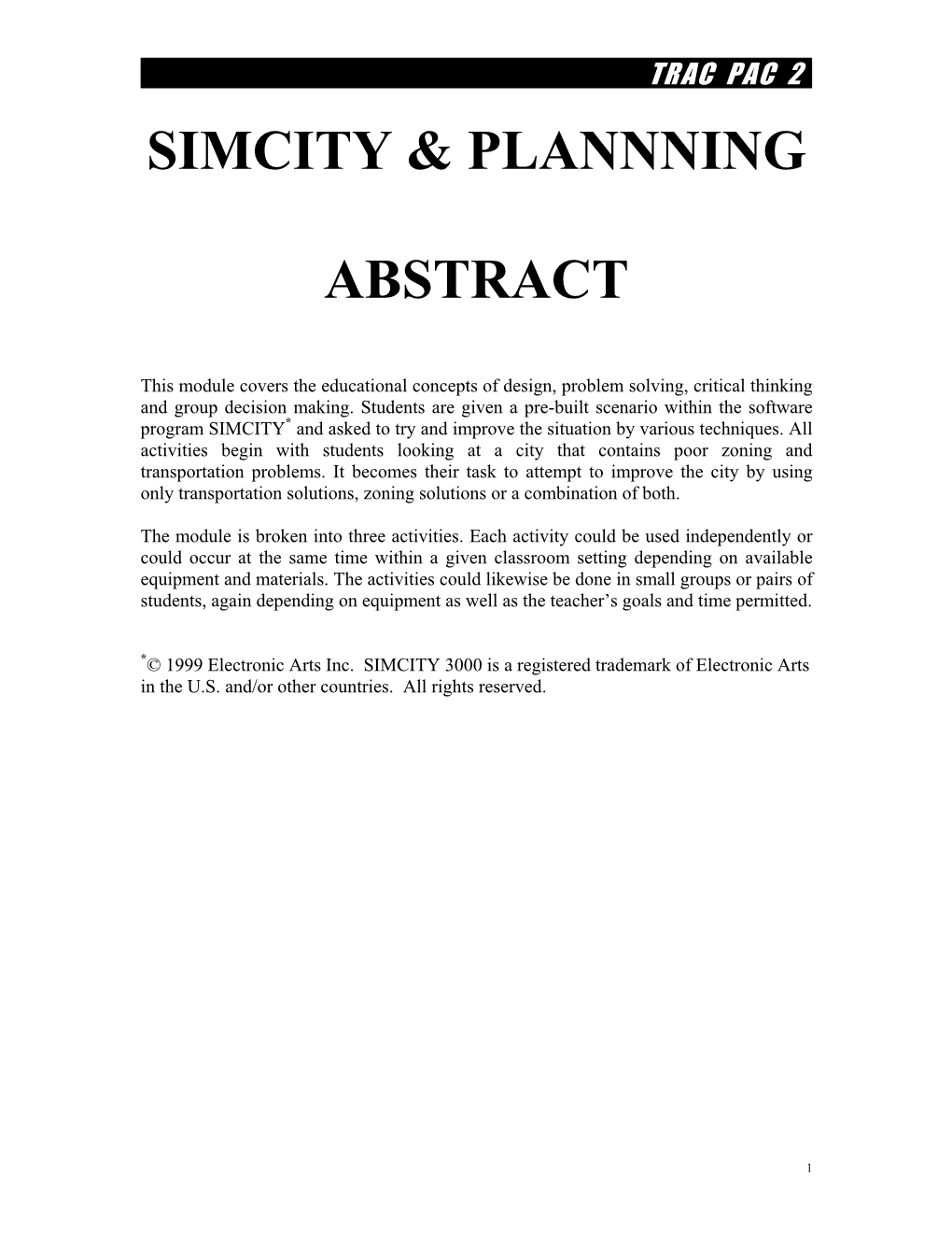 Simcity & Plannning Abstract