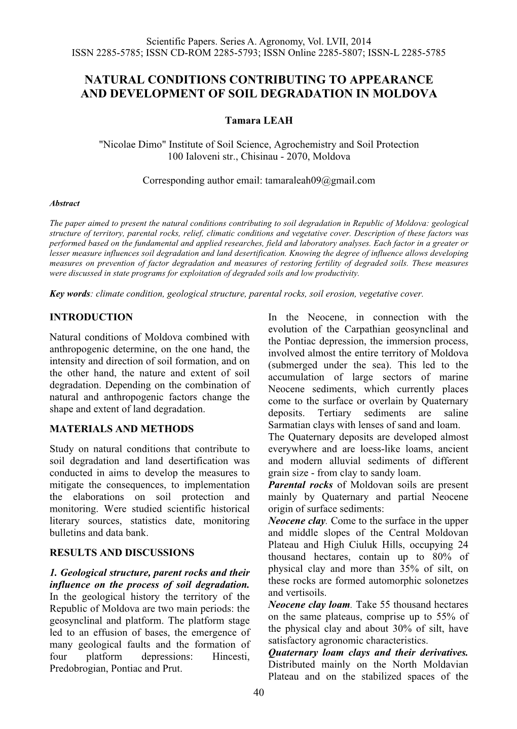 Natural Conditions Contributing to Appearance and Development of Soil Degradation in Moldova