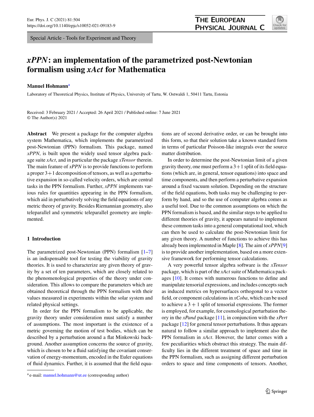 Xppn: an Implementation of the Parametrized Post-Newtonian Formalism Using Xact for Mathematica