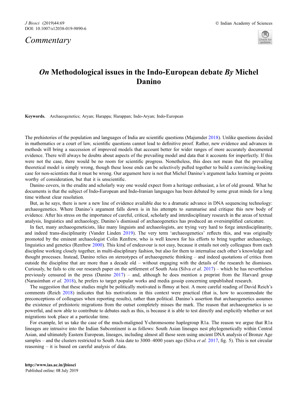 On Methodological Issues in the Indo-European Debate by Michel Danino