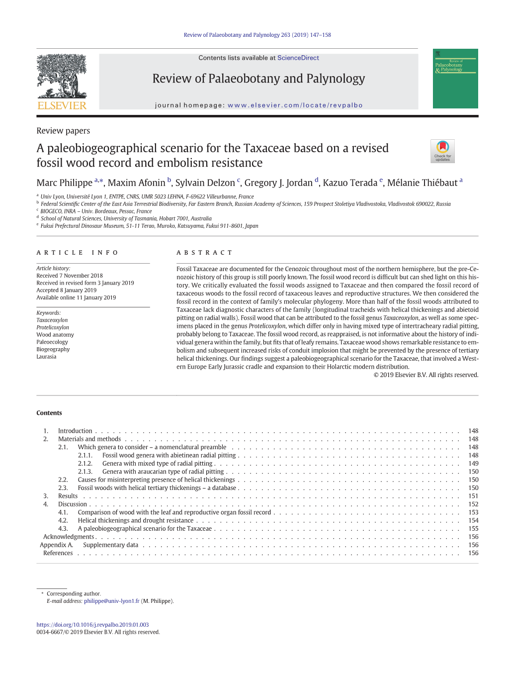 A Paleobiogeographical Scenario for the Taxaceae Based on a Revised Fossil Wood Record and Embolism Resistance