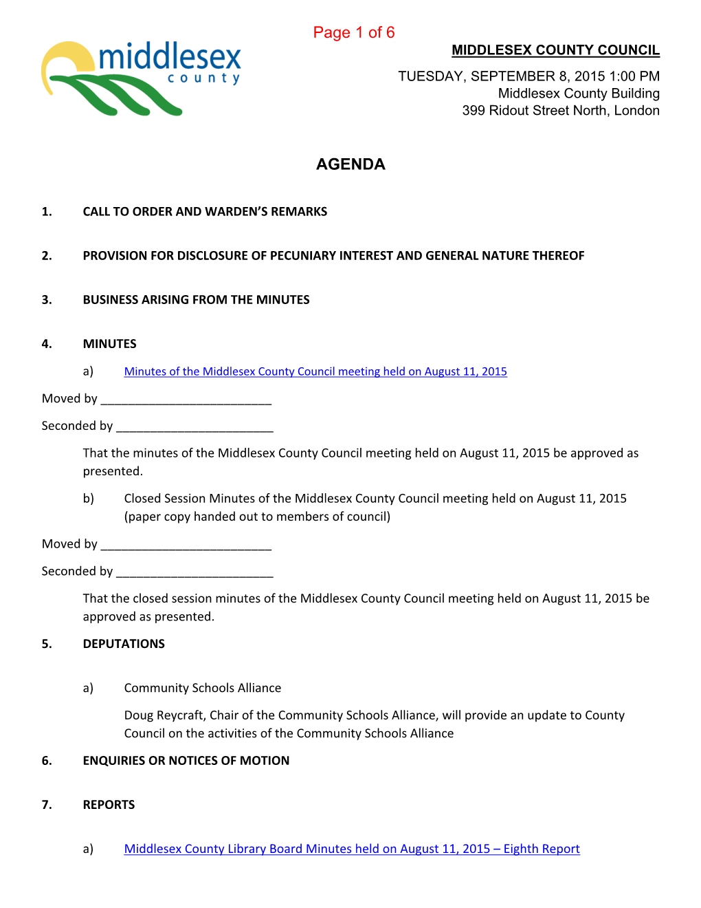 AGENDA Page 1 of 6