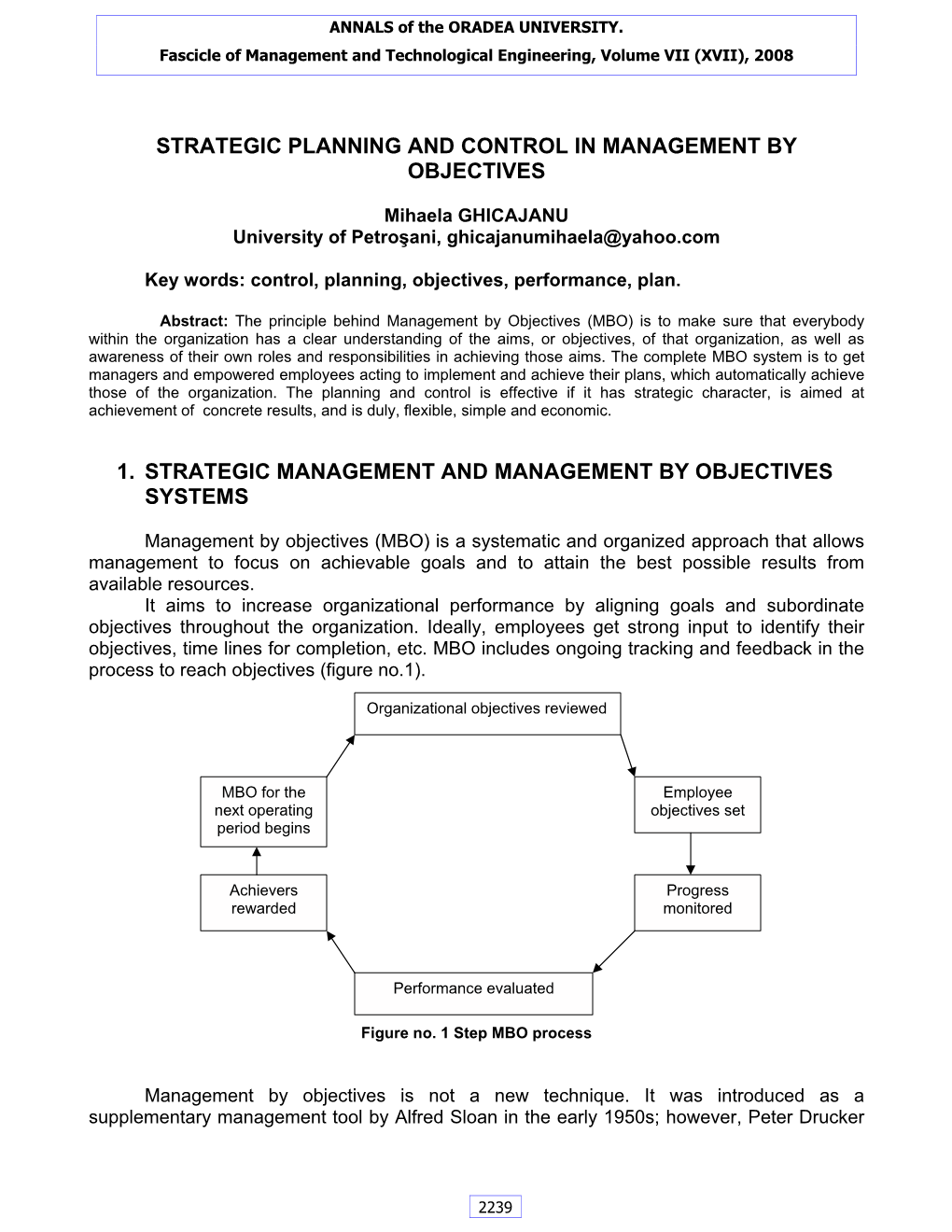 Strategic Planning and Control in Management by Objectives