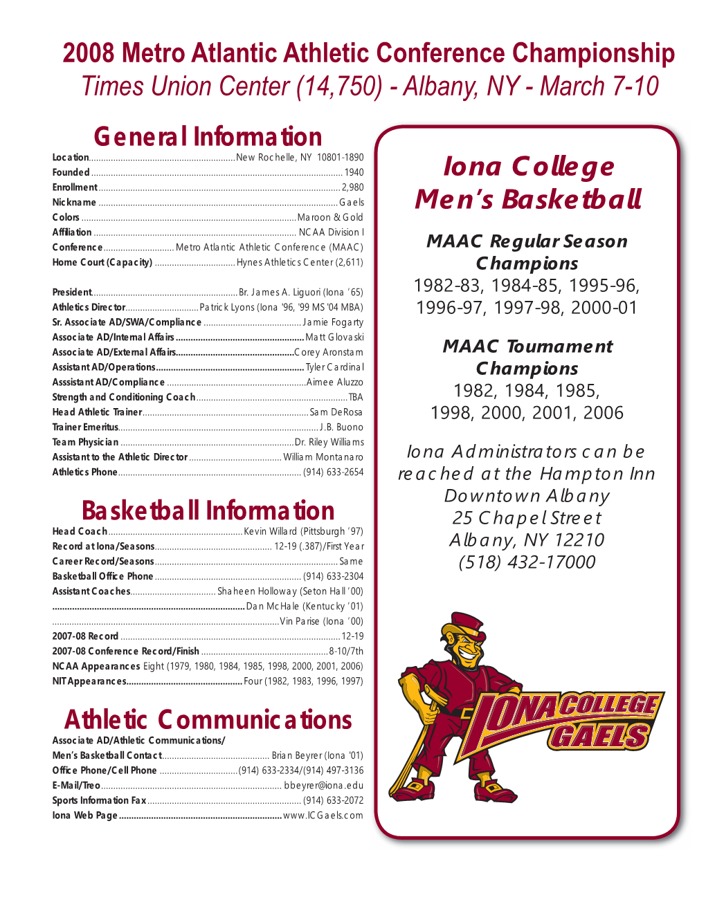 Iona College Men's Basketball MAAC Regular