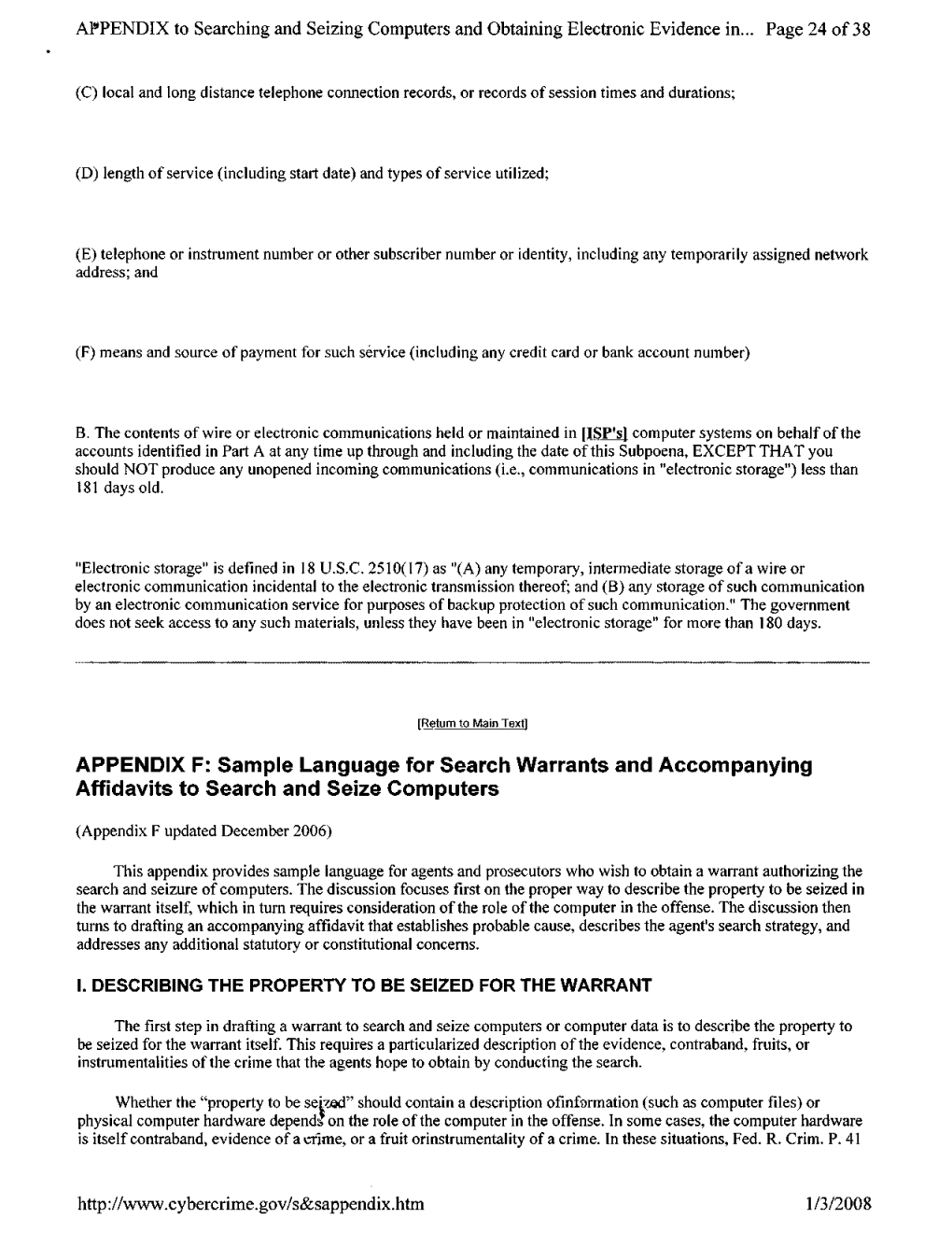Sample Language for Search Warrants and Accompanying Affidavits to Search and Seize Computers