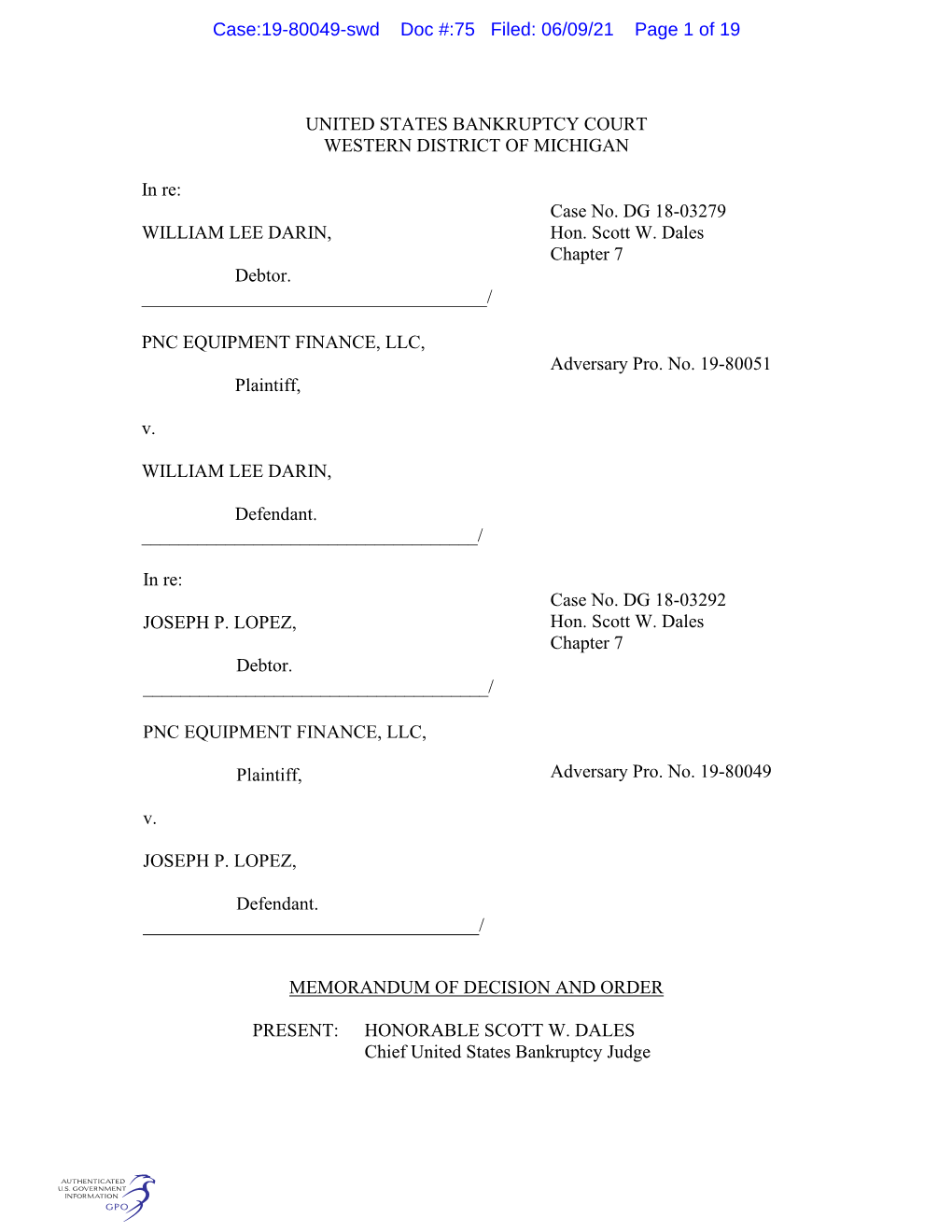 Case:19-80049-Swd Doc #:75 Filed: 06/09/21 Page 1 of 19