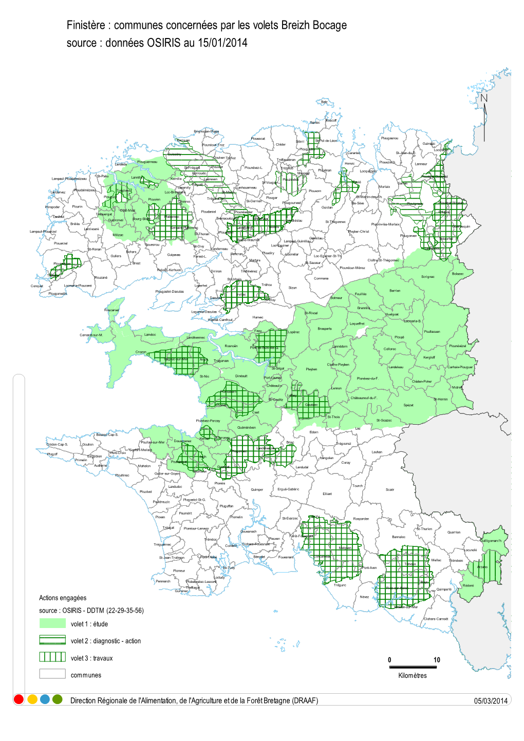 Finistère : Communes Concernées Par Les Volets Breizh Bocage Source : Données OSIRIS Au 15/01/2014