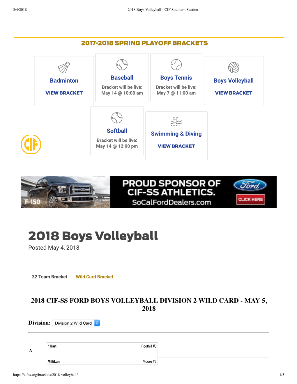 2018 Boys Volleyball - CIF Southern Section