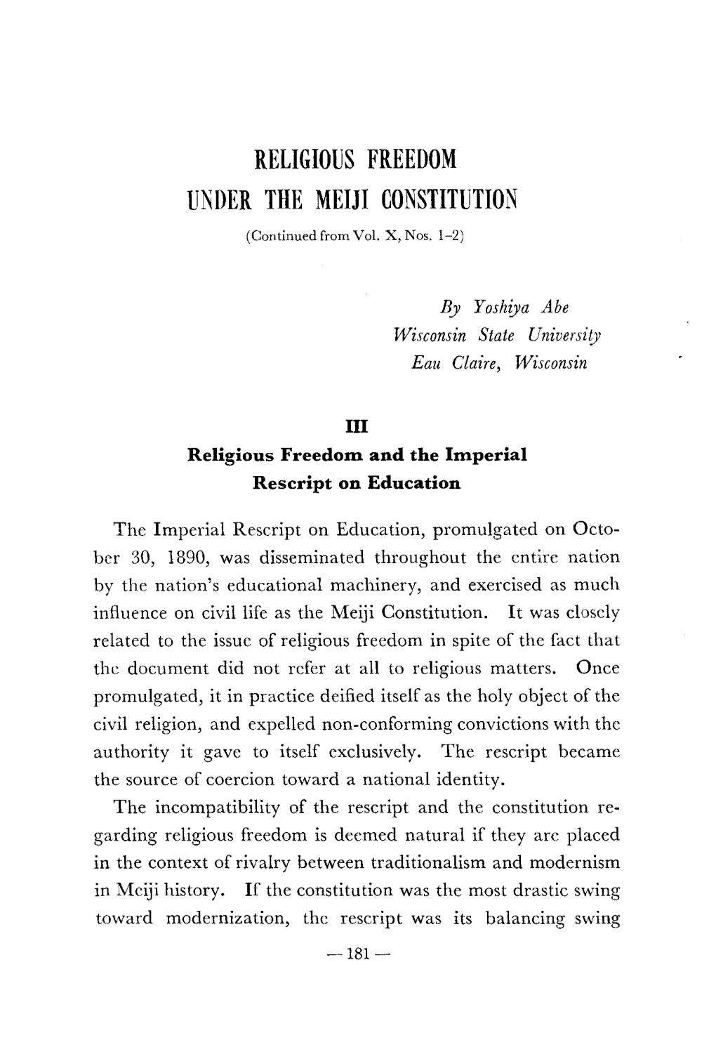 Religious Freedom Under the Meiji Constitution