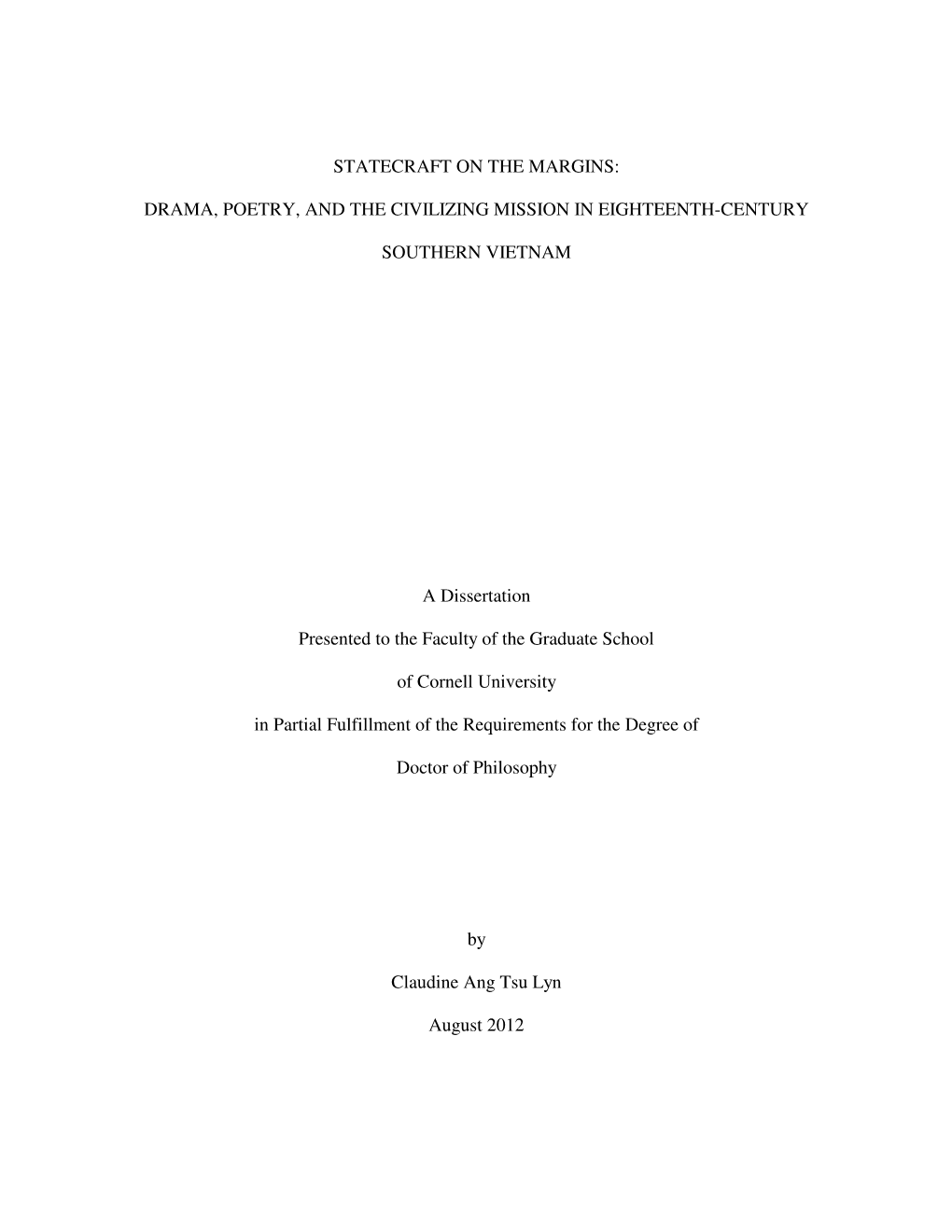 Statecraft on the Margins: Drama, Poetry, and the Civilizing Mission in Eighteenth-Century Southern Vietnam