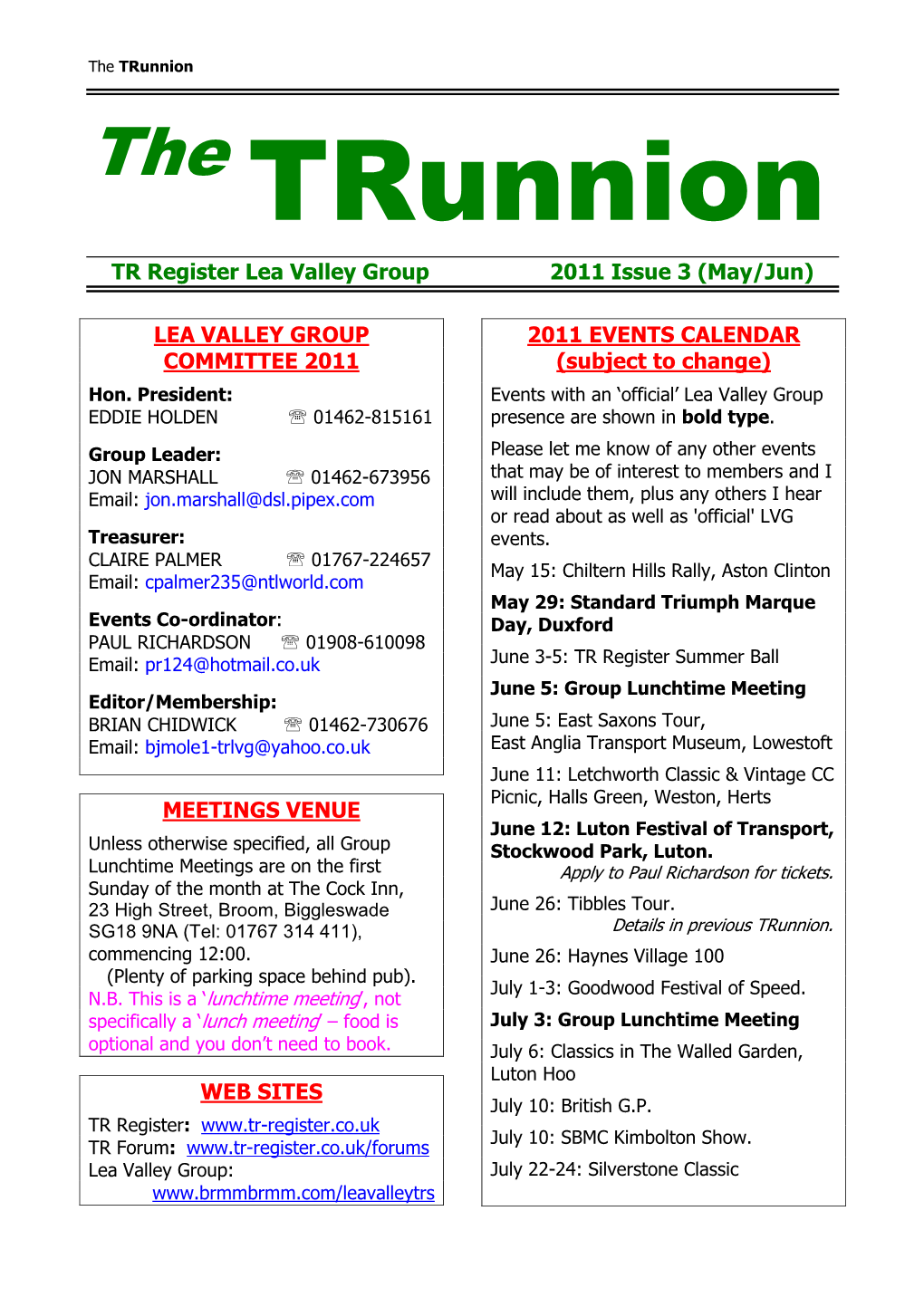 The Trunnion the Trunnion TR Register Lea Valley Group 2011 Issue 3 (May/Jun)