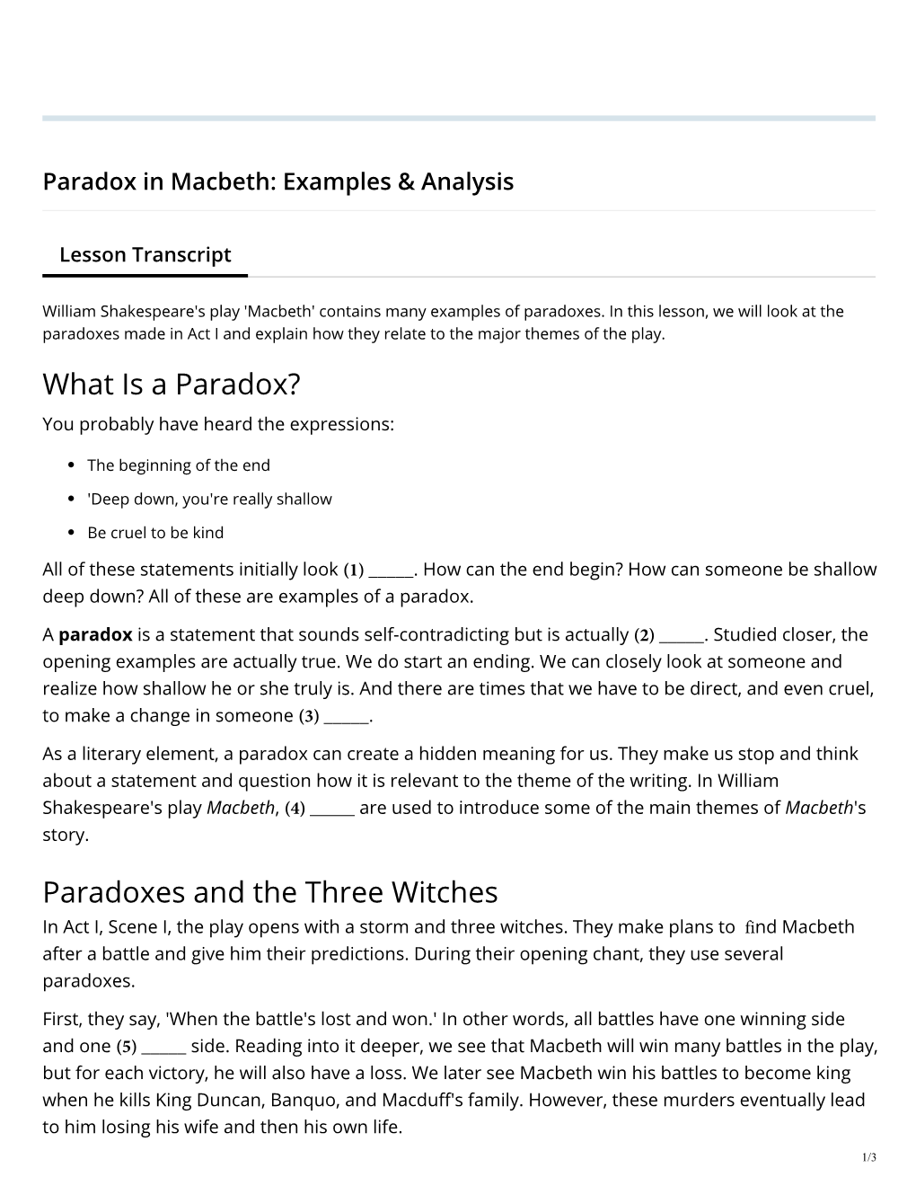 Paradox in Macbeth: Examples & Analysis