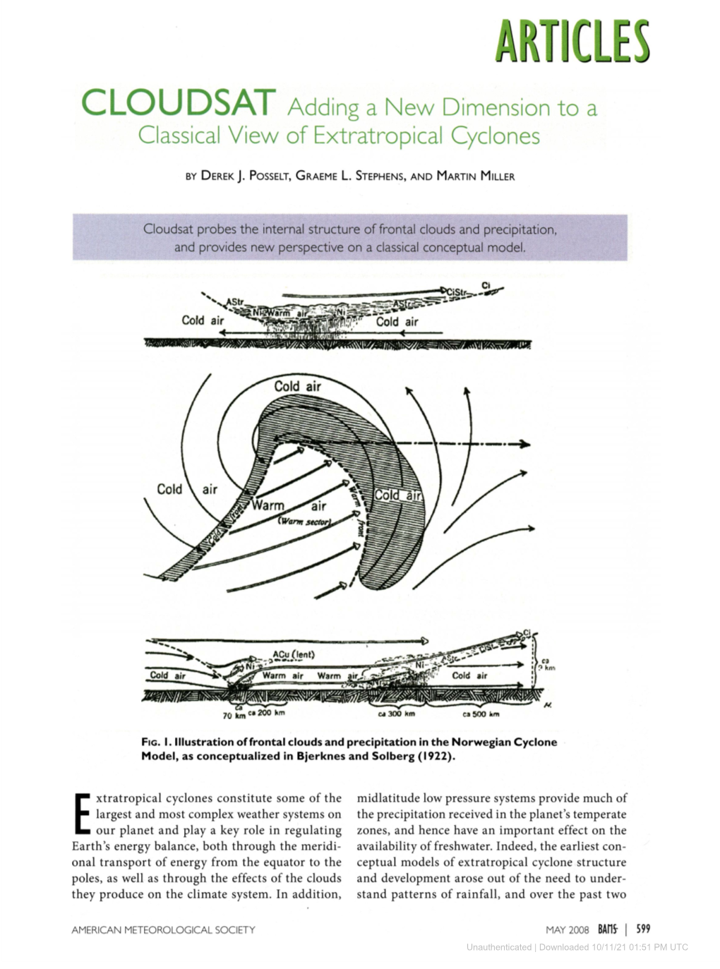ARTICLES CLOUDSAT Adding a New Dimension to a Classical View of Extratropical Cyclones