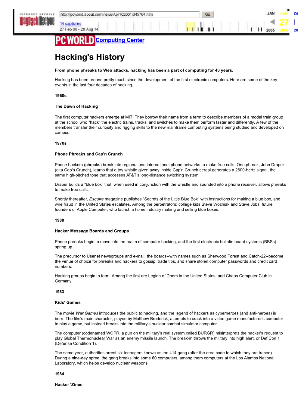 Hacking's History