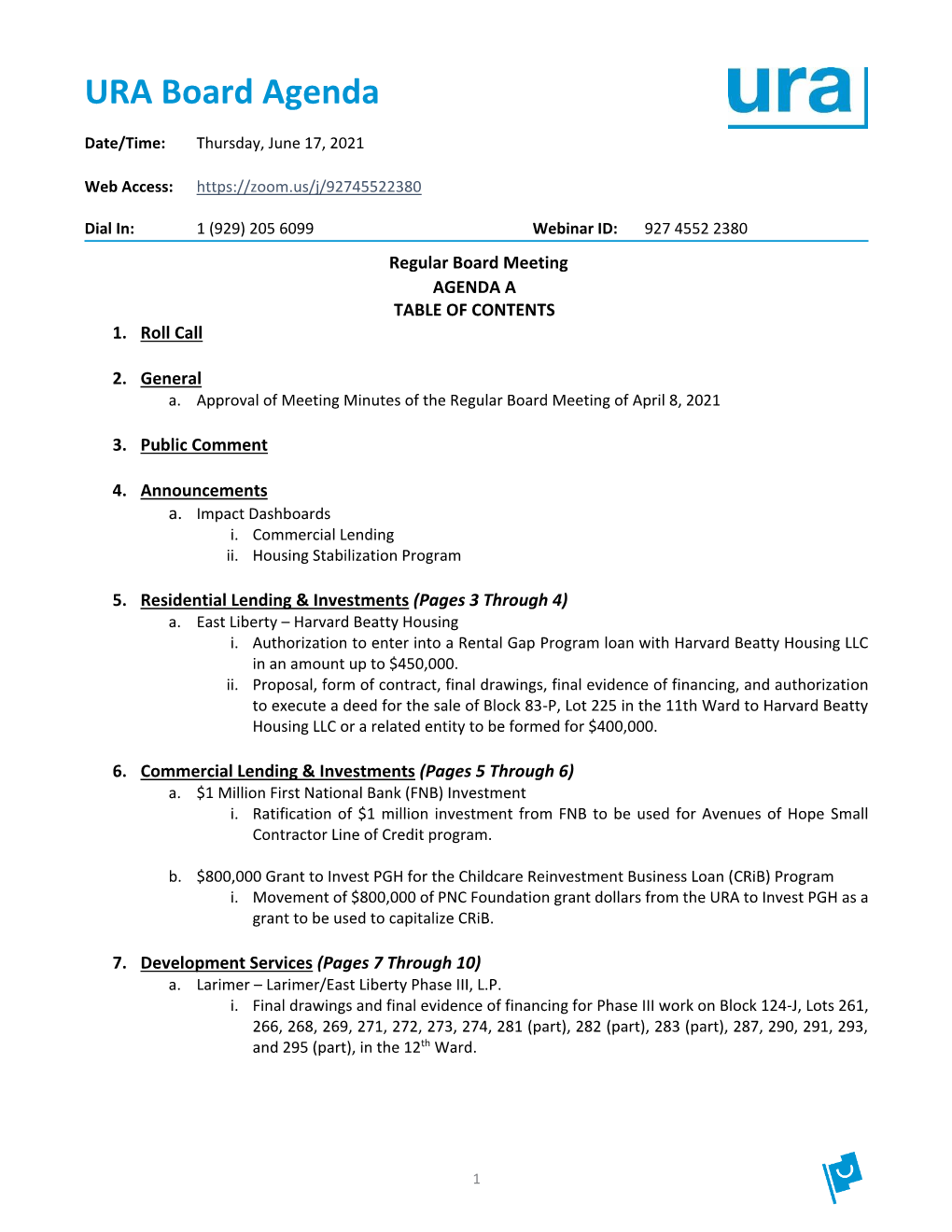 URA Board Agenda