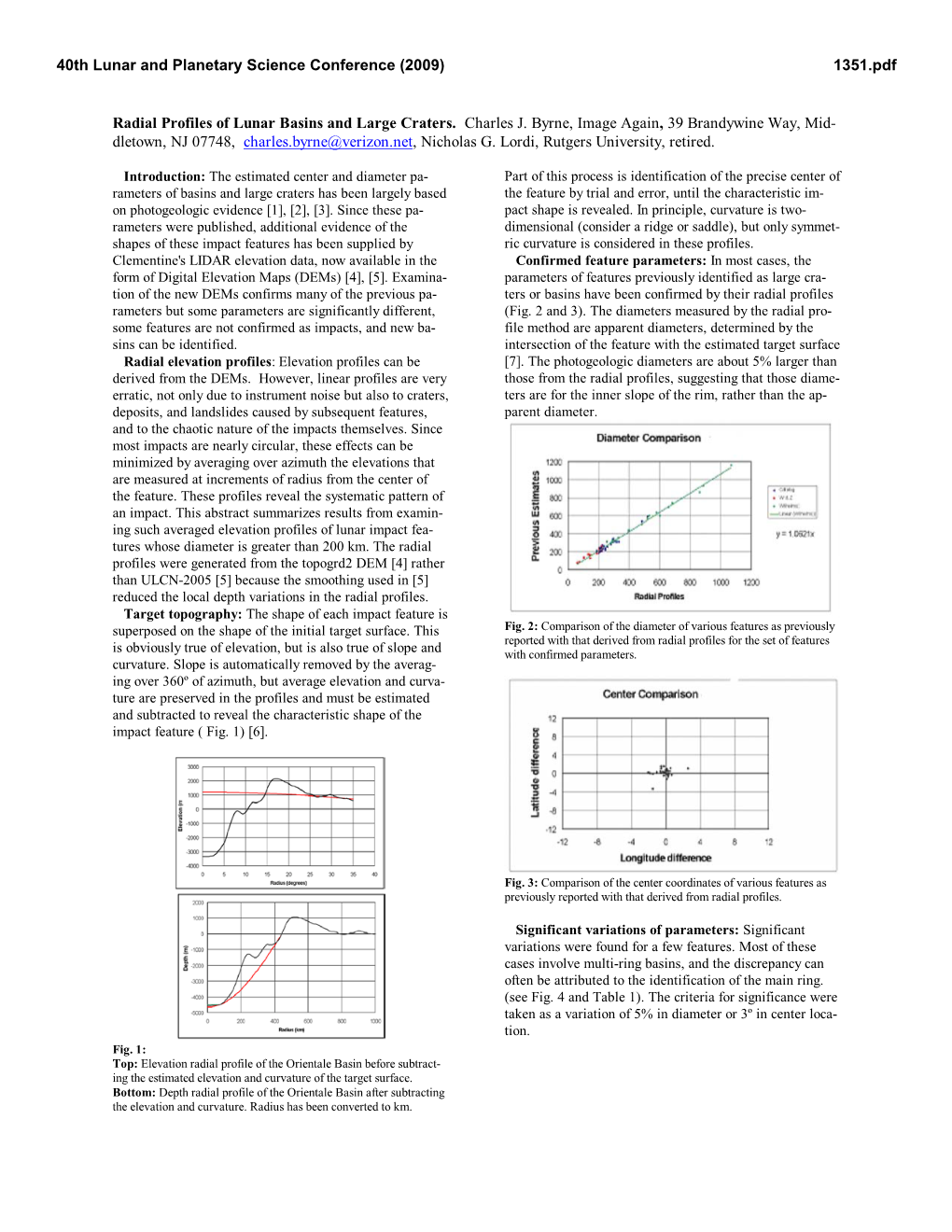 Radial Profiles of Lunar Basins and Large Craters. Charles J. Byrne, Image Again, 39 Brandywine Way, Mid- Dletown, NJ 07748, Charles.Byrne@Verizon.Net, Nicholas G