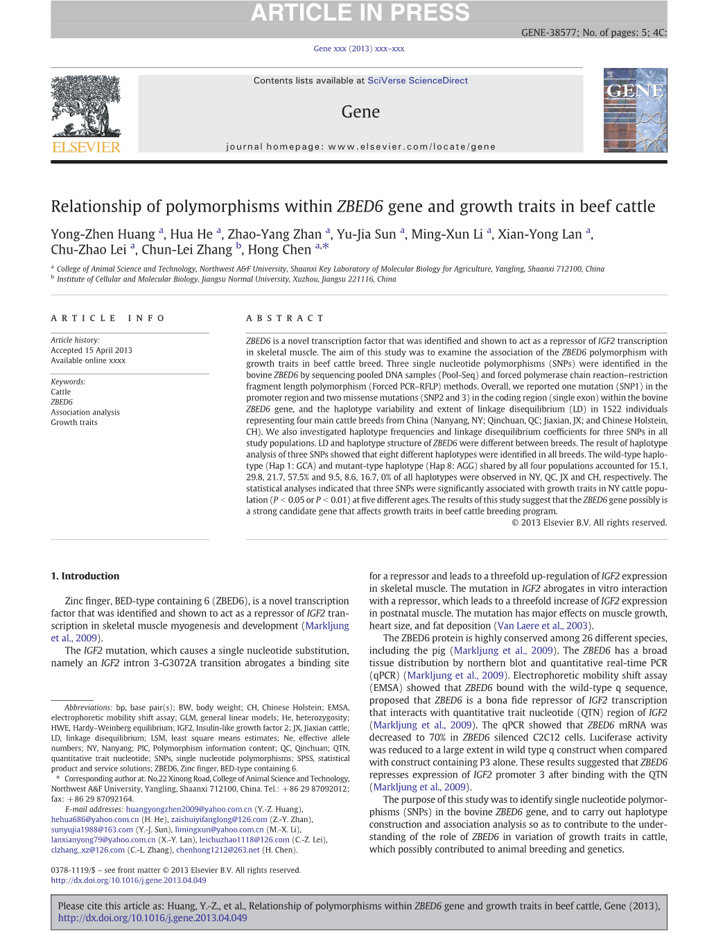 Relationship of Polymorphisms Within ZBED6 Gene and Growth Traits in Beef Cattle