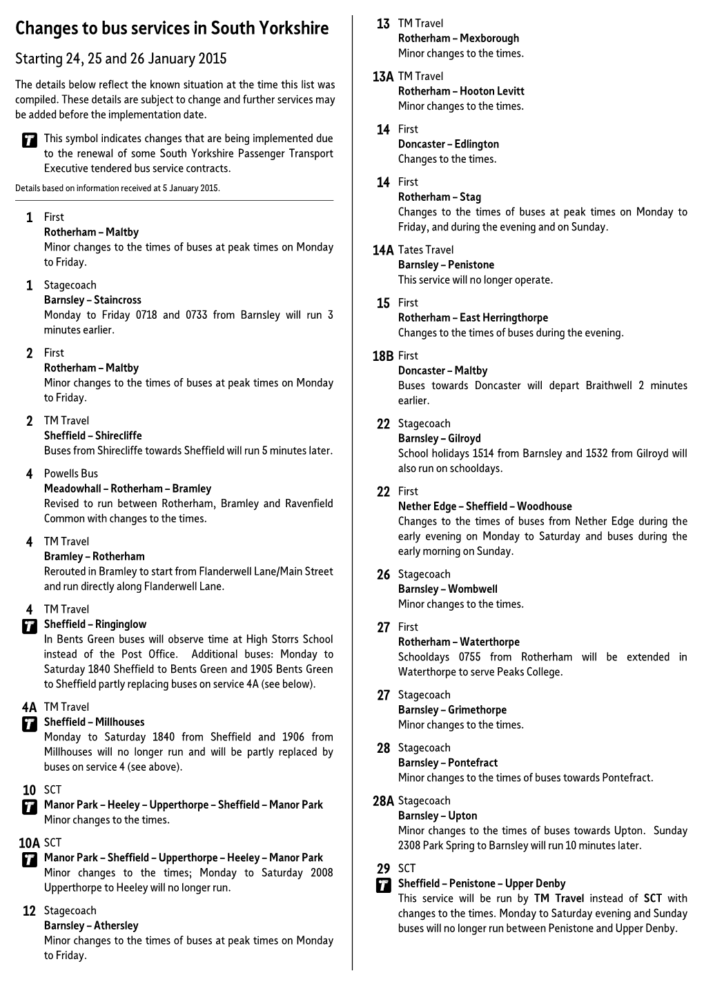 Changes to Bus Services in South Yorkshire 13 TM Travel Rotherham – Mexborough