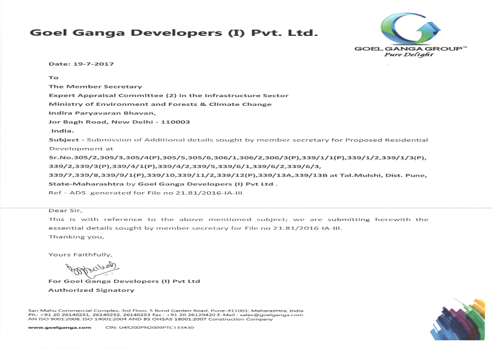 ENVIRONMENTAL CONDIITIONS for BUILDINGS and CONSTRUCTIONS NOTIFICATION DATED 9TH DEC 2016 (APPENDIX – XIV) CATEGORY ‐ MEDIUM Sr