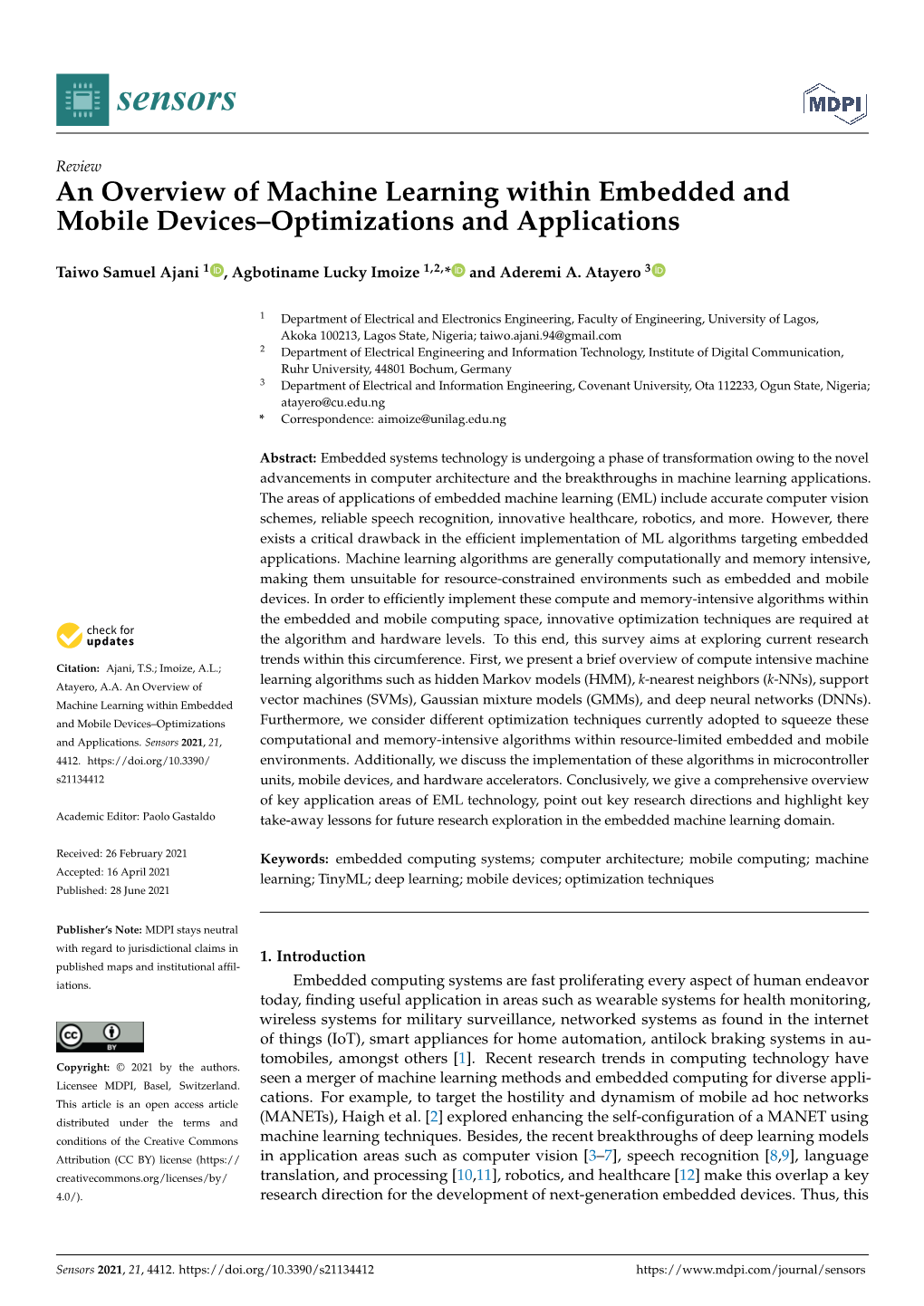 An Overview of Machine Learning Within Embedded and Mobile Devices–Optimizations and Applications