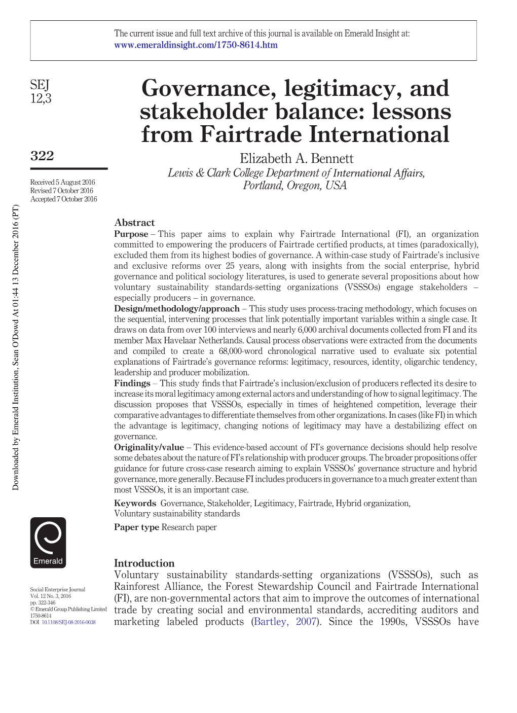 Governance, Legitimacy, and Stakeholder Balance: Lessons From