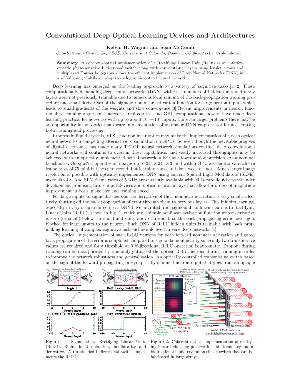 Convolutional Deep Optical Learning Devices and Architectures