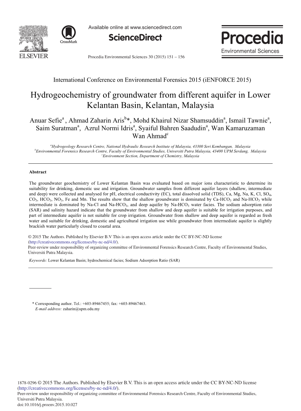 Hydrogeochemistry of Groundwater from Different Aquifer in Lower Kelantan Basin, Kelantan, Malaysia