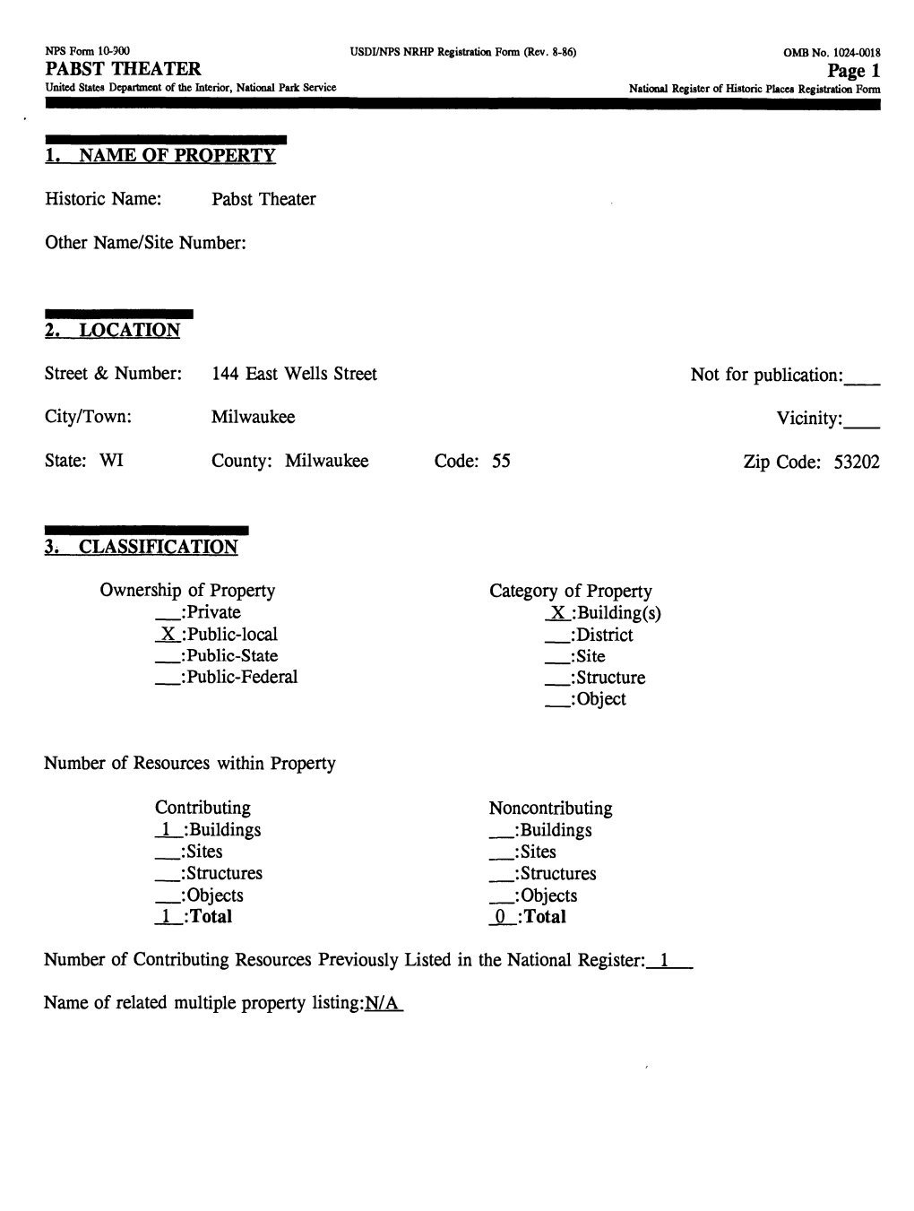 PABST THEATER Pagel United States Department of the Interior, National Park Service National Register of Historic Places Registration Form