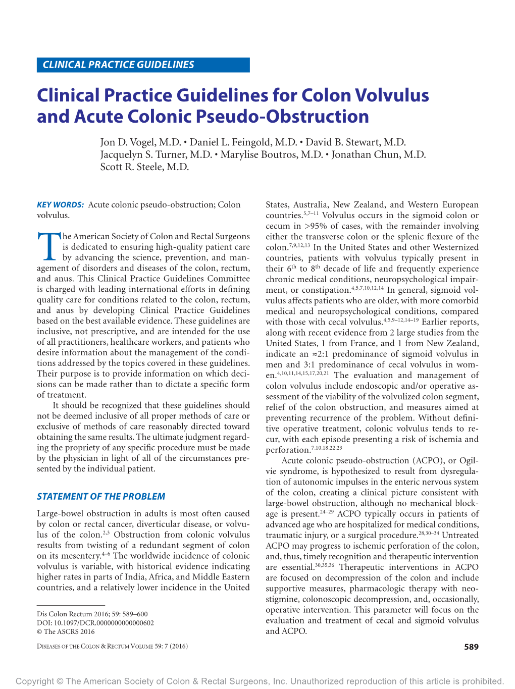 Clinical Practice Guidelines for Colon Volvulus and Acute Colonic Pseudo-Obstruction Jon D