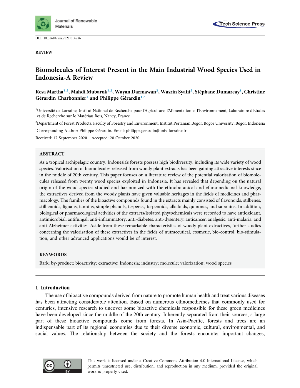 Biomolecules of Interest Present in the Main Industrial Wood Species Used in Indonesia-A Review