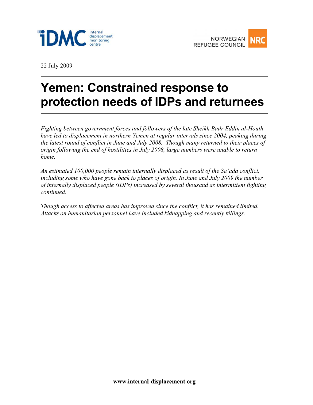 Yemen: Constrained Response to Protection Needs of Idps and Returnees