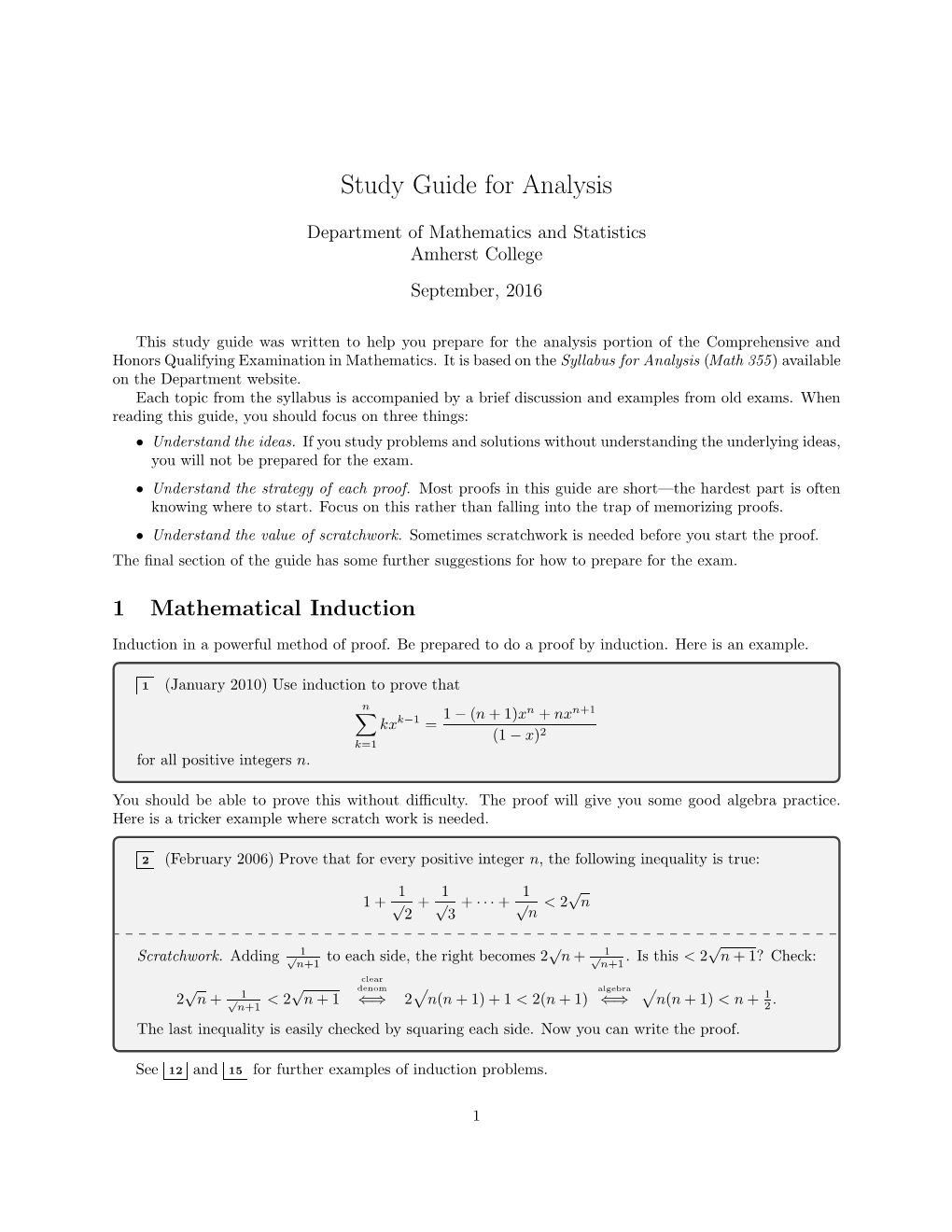 Study Guide for Analysis