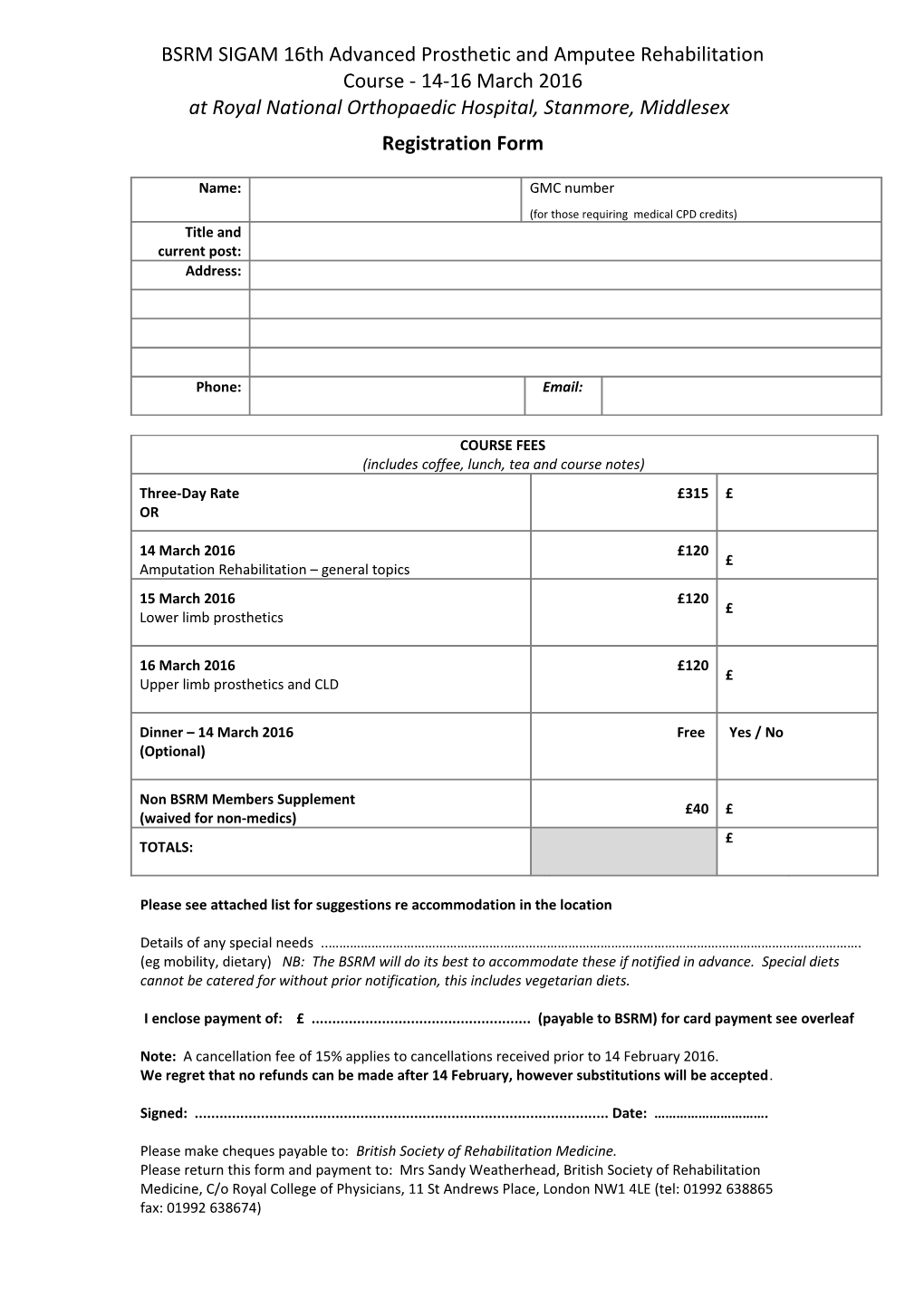 Registration Form - Amputee Rehab Course