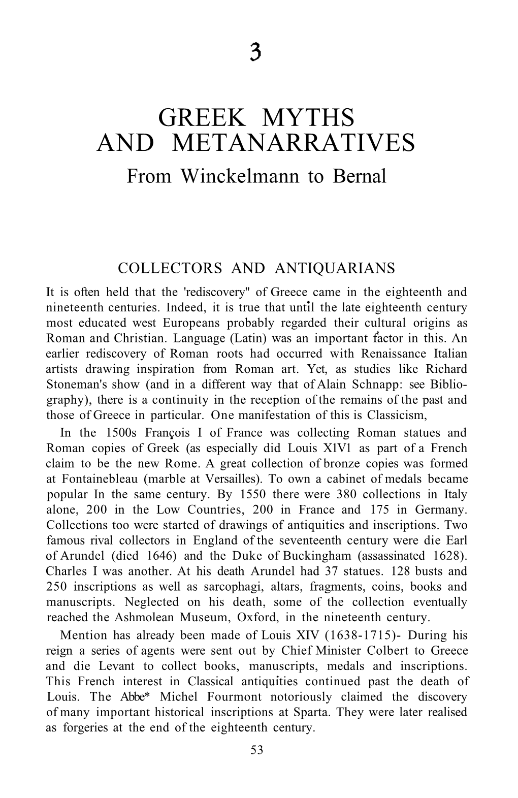 GREEK MYTHS and METANARRATIVES from Winckelmann to Bernal