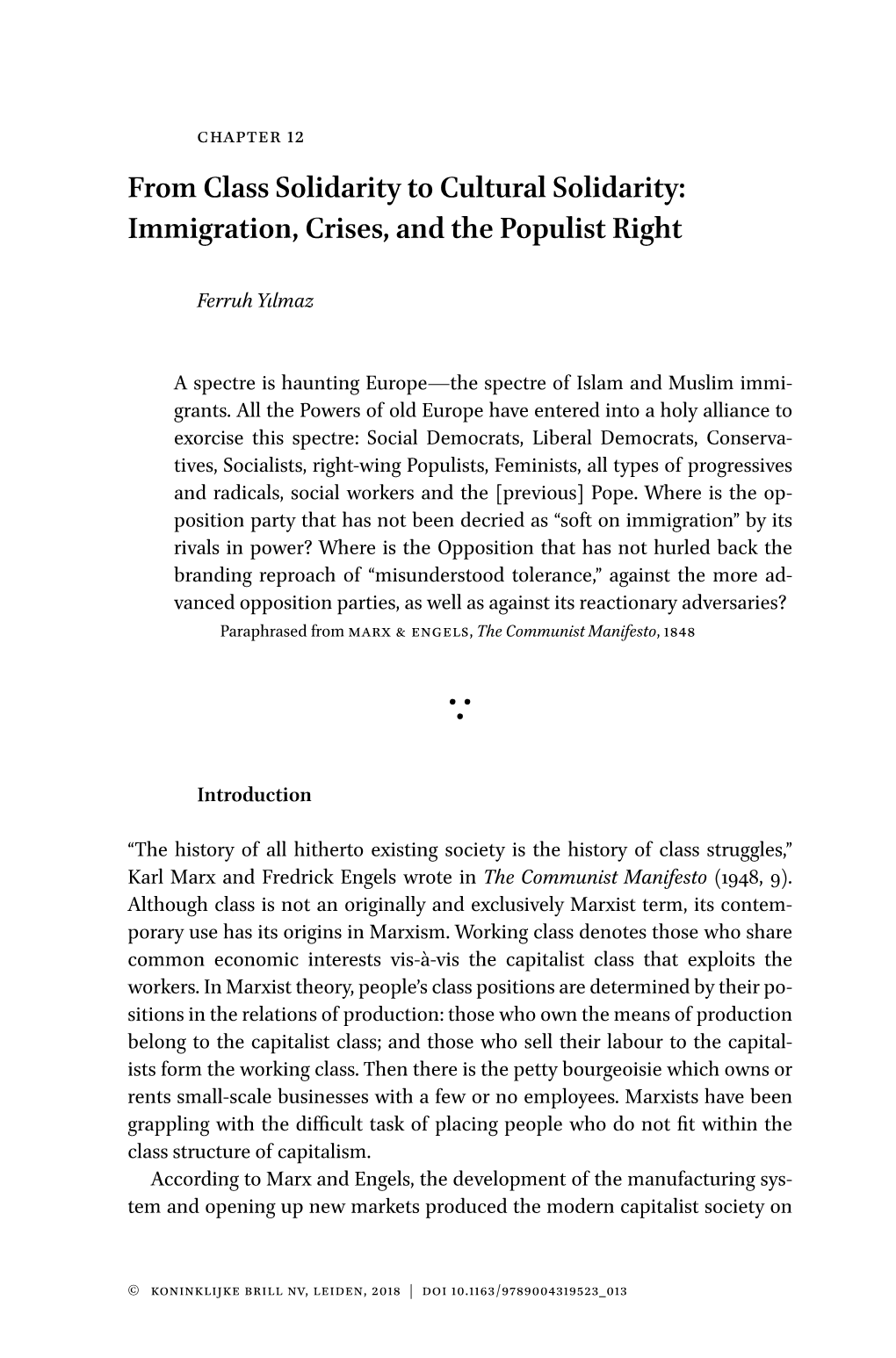 From Class Solidarity to Cultural Solidarity: Immigration, Crises, and the Populist Right