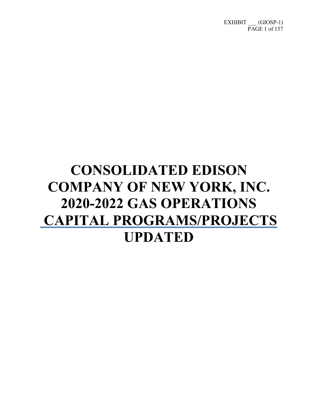 Consolidated Edison Company of New York, Inc. 2020-2022 Gas Operations Capital Programs/Projects Updated