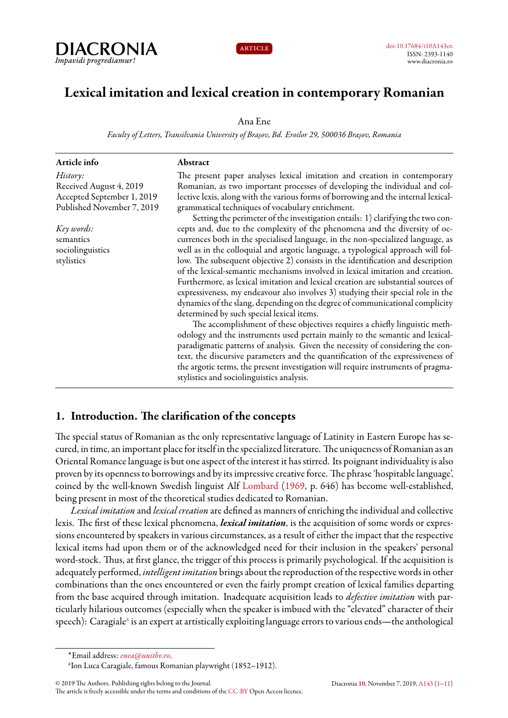 Lexical Imitation and Lexical Creation in Contemporary Romanian