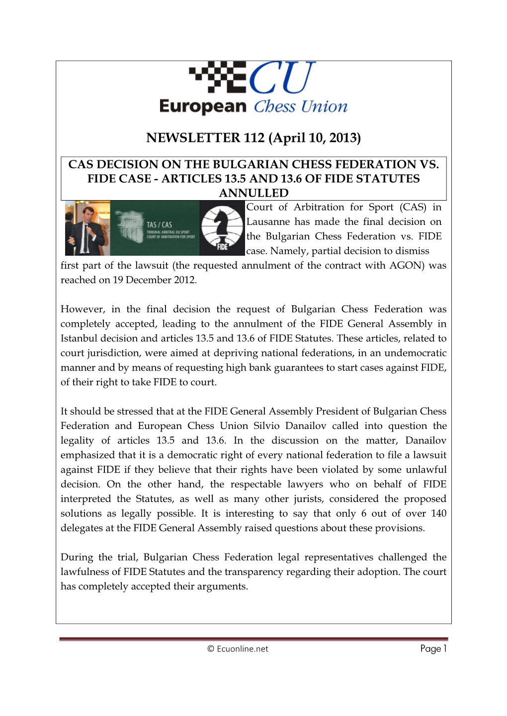 NEWSLETTER 112 (April 10, 2013)