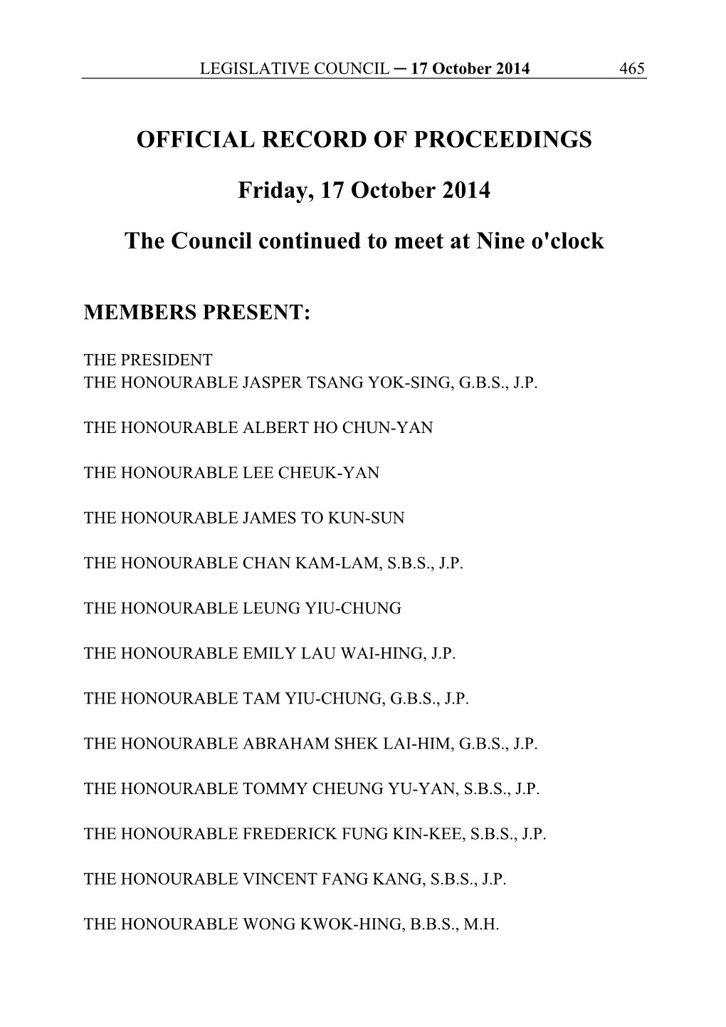 OFFICIAL RECORD of PROCEEDINGS Friday, 17 October