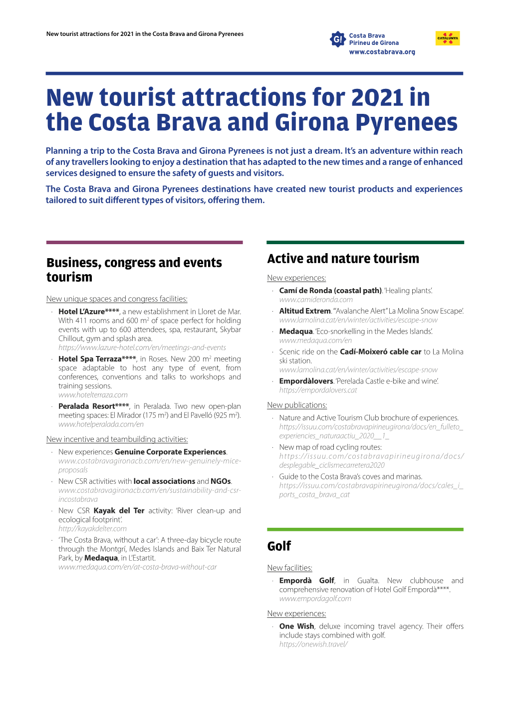 New Tourist Attractions for 2021 in the Costa Brava and Girona Pyrenees