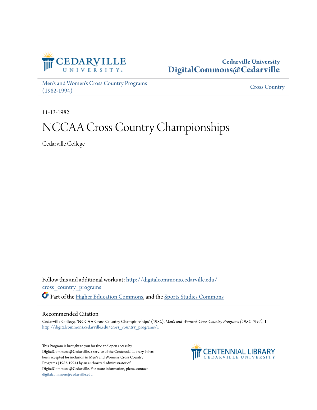 NCCAA Cross Country Championships Cedarville College