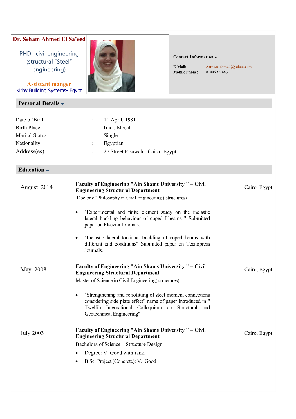 Dr. Seham Ahmed El Sa'eed PHD –Civil Engineering (Structural “Steel