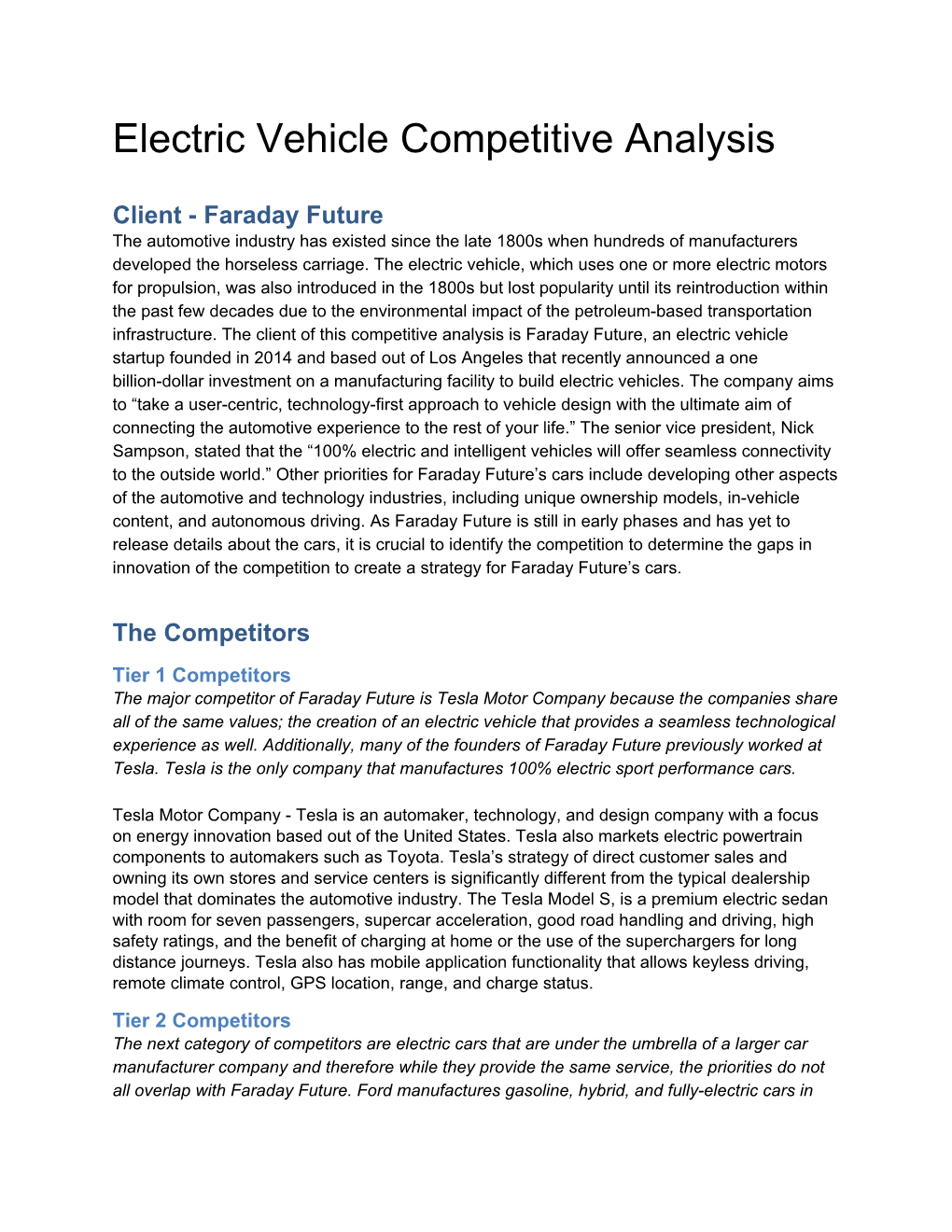 Electric Vehicle Competitive Analysisаа