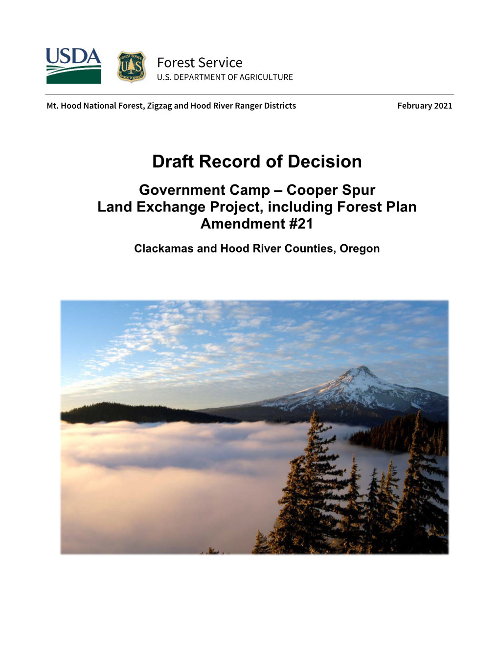 Draft Record of Decision, Government Camp-Cooper Spur Land